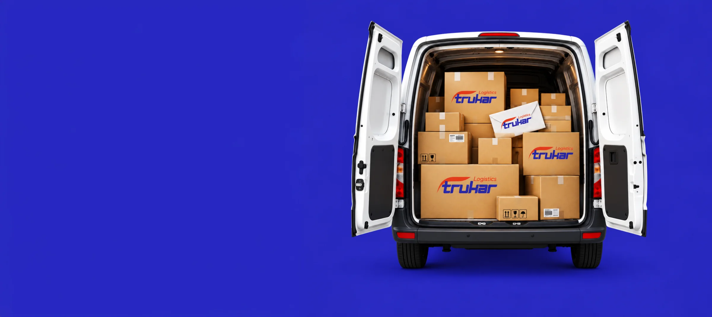 Trukar-Transporter, beladen mit Paketen und Dokumenten